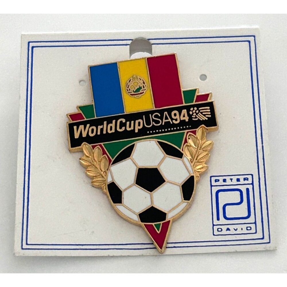 Romania Flag Fifa World Cup USA 1994 Soccer Ball Lapel Pin Peter David